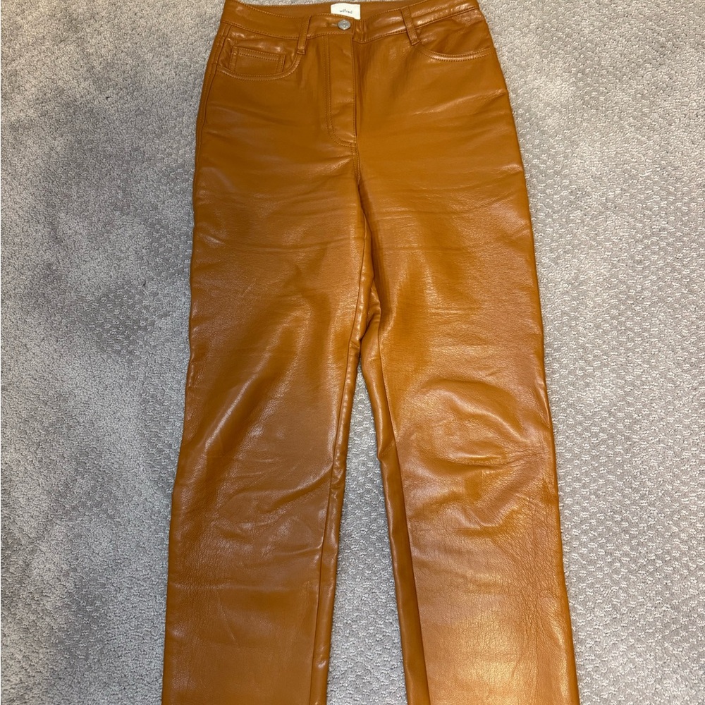 Wilfred Brown Leather Straight Leg Pants